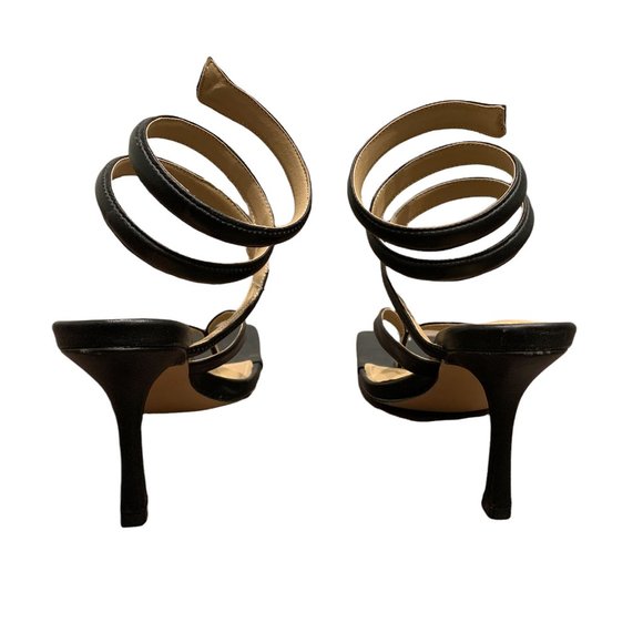 Black low heels sexy spiral ankle wrap size 5.5 women shoe for clubbing Party - Picture 3 of 8